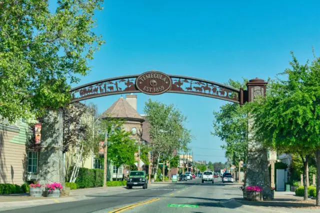 The historic Old Town Temecula arch above Front Street