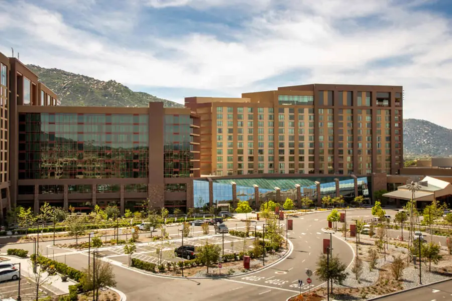 Exterior towers and entrance of Pechanga Resort Casino in Temecula
